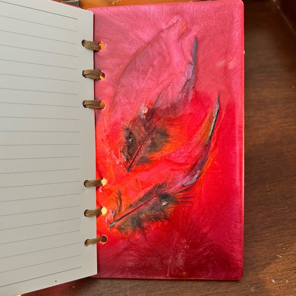 New red resin book of shadows- embedded feathers-add the ink set - Picture 8 of 13